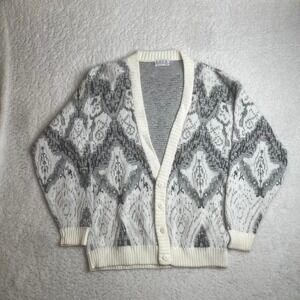 Vintage USA made cardigan men's white pattern‎ sweater soft preppy L